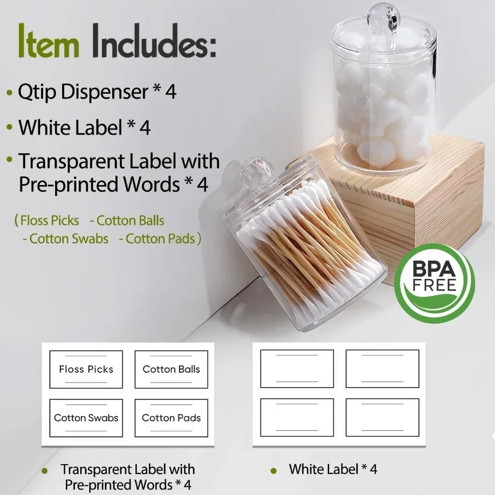 4‎ Pack Acrylic Apothecary Jar Set for Makeup Vanity Bathroom etc.